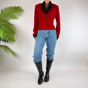 Vintage 90s Grunge Red & Black Preppy Long Sleeve Classy Dress Top / Size: 6